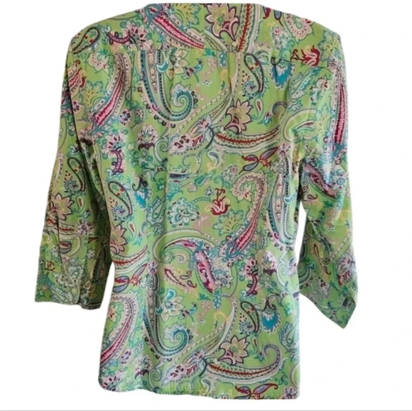 Chaps Medium Green Pink Paisley Cotton Button Down Shirt Boho Retro Y2K Preppy - Picture 6 of 11